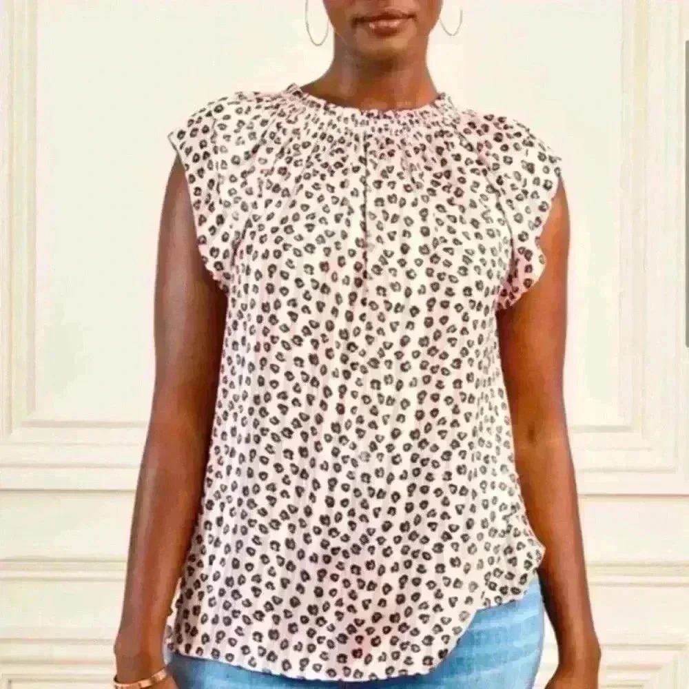 BNWT Stella  and Dot Pink and Black Cheetah Print Ruffle Top Size XS